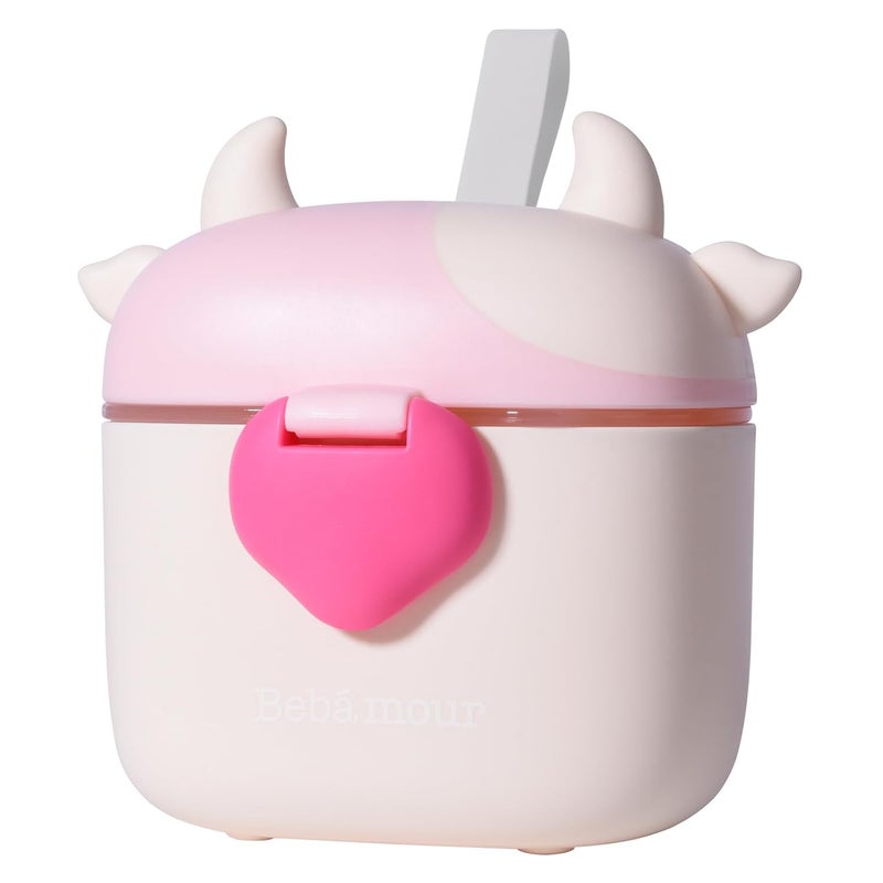 Bebamour Baby Formula Dispenser On The Go, Formula Container to Go, Formula Holder for Travel, Candy Fruit Snack Storage Container with Scoop and Leveller (Light Pink Cow) - Image 5